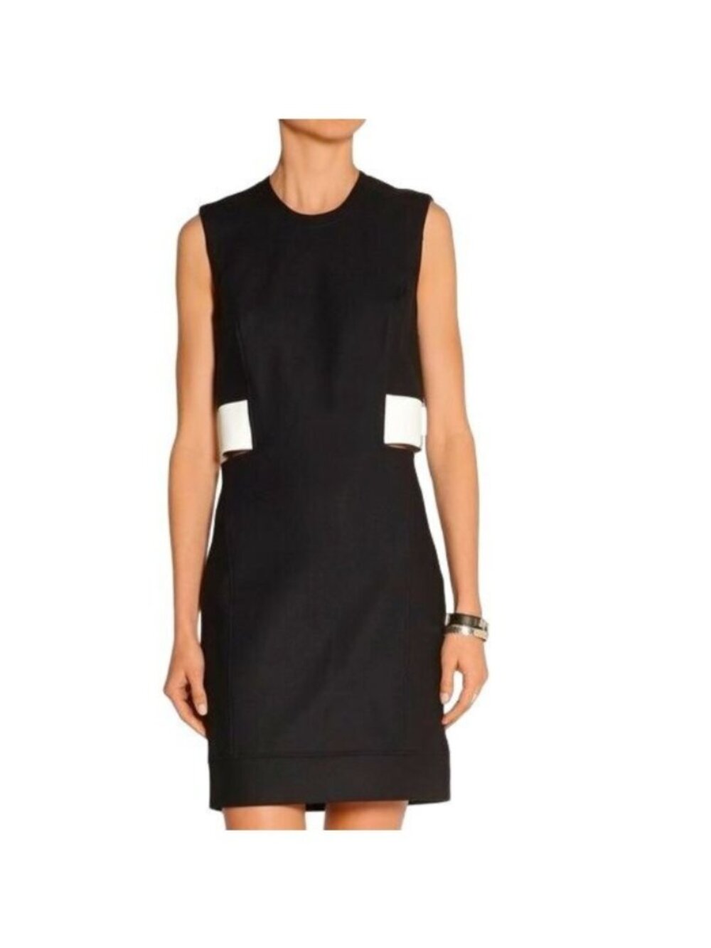Helmut Lang Black Cutout Leather Trimmed Dress